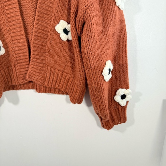 Anthropologie Maeve Susannah 3D Floral Chunky Knit Sweater Cardigan One Size - Picture 5 of 14
